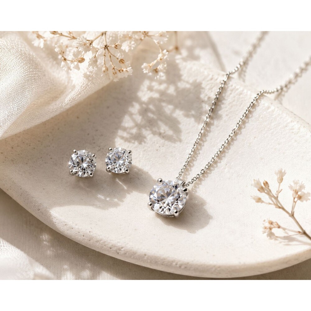 Spartina 449 Mermaid Logo Silver Tone Clear Cushion Crystal Necklace Earrings